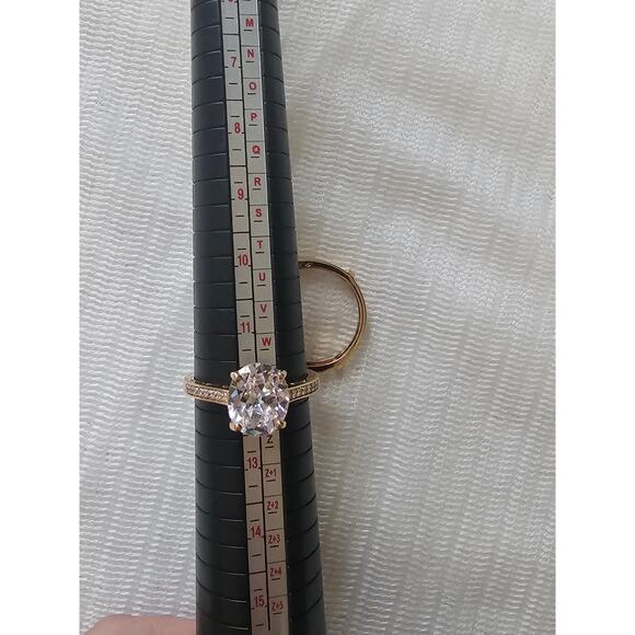 Gold Plated 925 Sterling Silver CZ Engagement Wedding Ring Set Size 12 Bridal - Picture 10 of 12